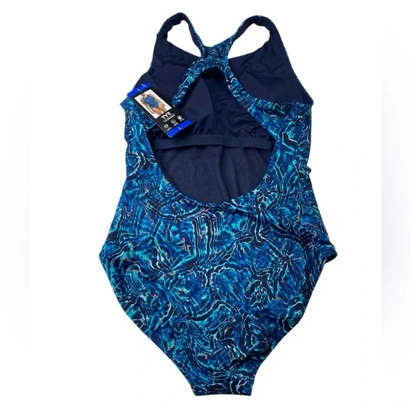 NWT TYR Blue One Piece Swimsuit Racerback Design Size Large - Picture 2 of 3